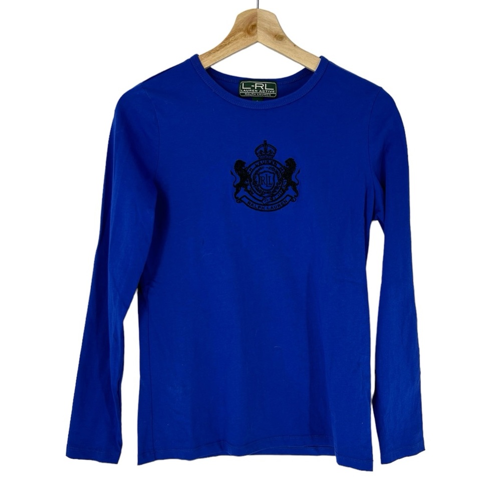 Lauren Active Ralph Lauren Embroidered Crest Blue Long Sleeve Cotton Shirt